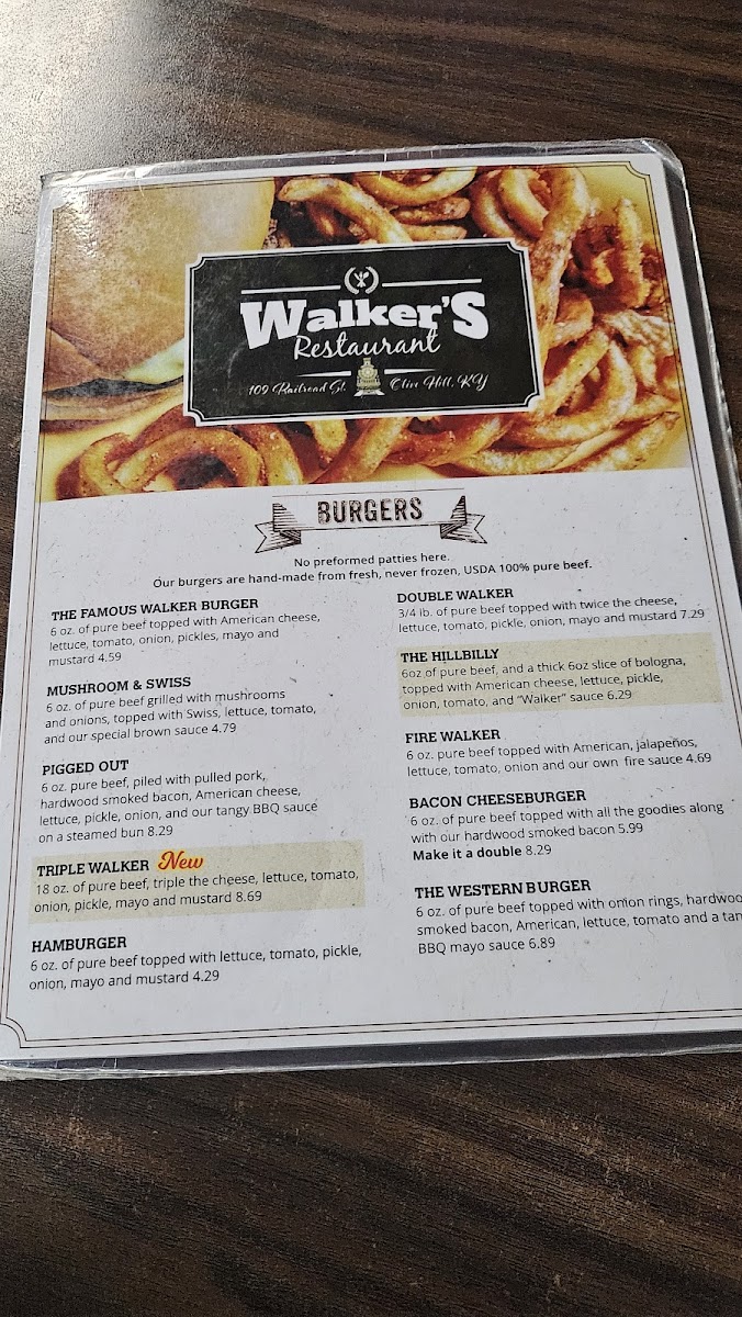 Walker's Restaurant Menu - Image 1